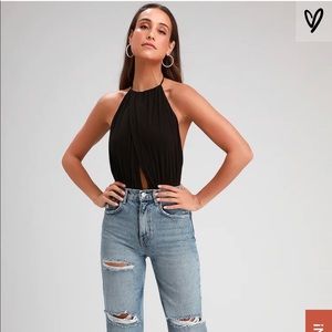 Take the Stage Black Backless Halter Bodysuit